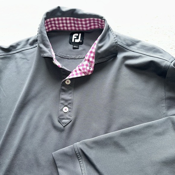 FootJoy Other - FootJoy FJ Mens Large Gray Long Sleeve Golf Polo Pink Gingham Trim 22759